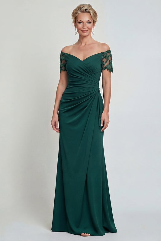 Dark Green Long Mermaid Off the Shoulder Mother of the Bride Dress with Lace