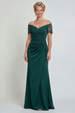 Dark Green Long Mermaid Off the Shoulder Mother of the Bride Dress with Lace
