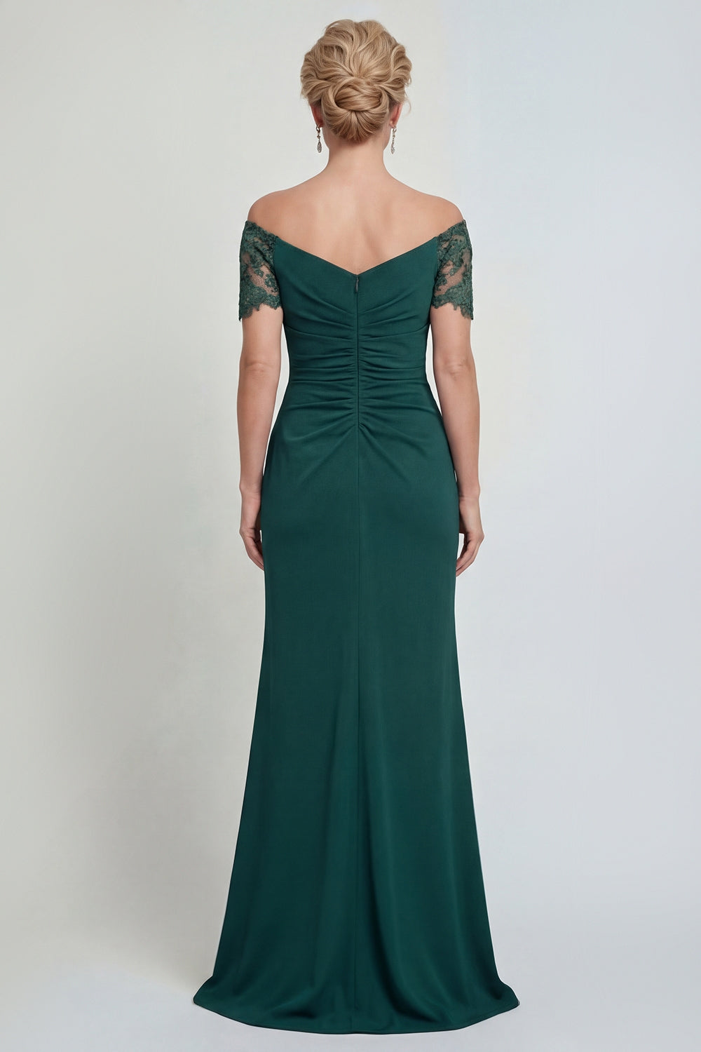 Dark Green Long Mermaid Off the Shoulder Mother of the Bride Dress with Lace