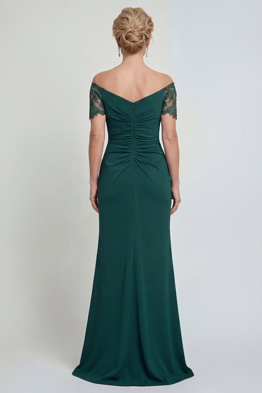 Dark Green Long Mermaid Off the Shoulder Mother of the Bride Dress with Lace