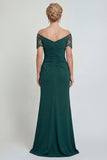 Dark Green Long Mermaid Off the Shoulder Mother of the Bride Dress with Lace