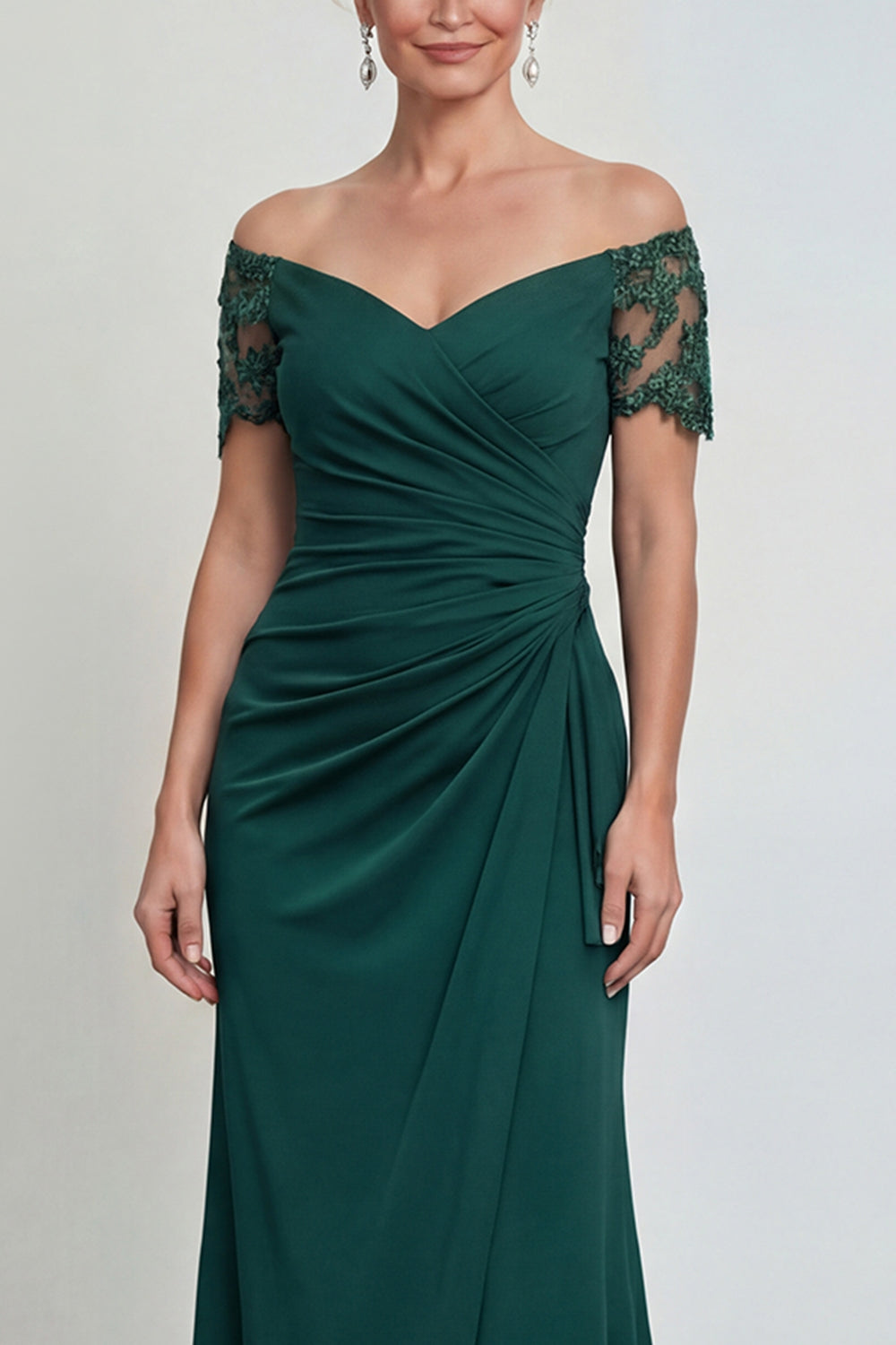 Dark Green Long Mermaid Off the Shoulder Mother of the Bride Dress with Lace