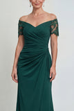 Dark Green Long Mermaid Off the Shoulder Mother of the Bride Dress with Lace