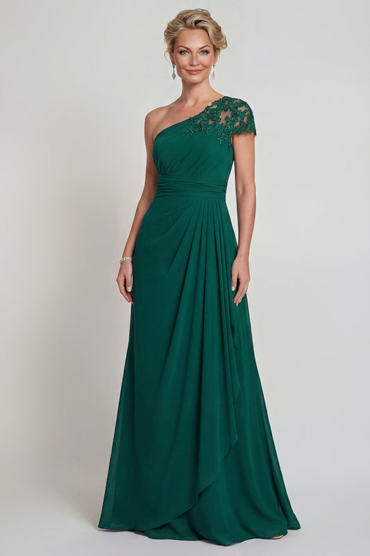 Dark Green Ruched Long A Line Mother of the Bride Dress