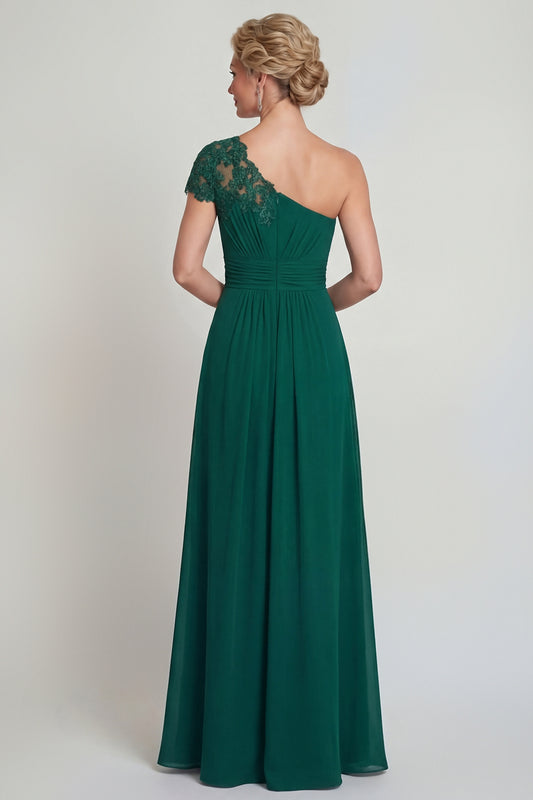 Dark Green Ruched Long A Line Mother of the Bride Dress