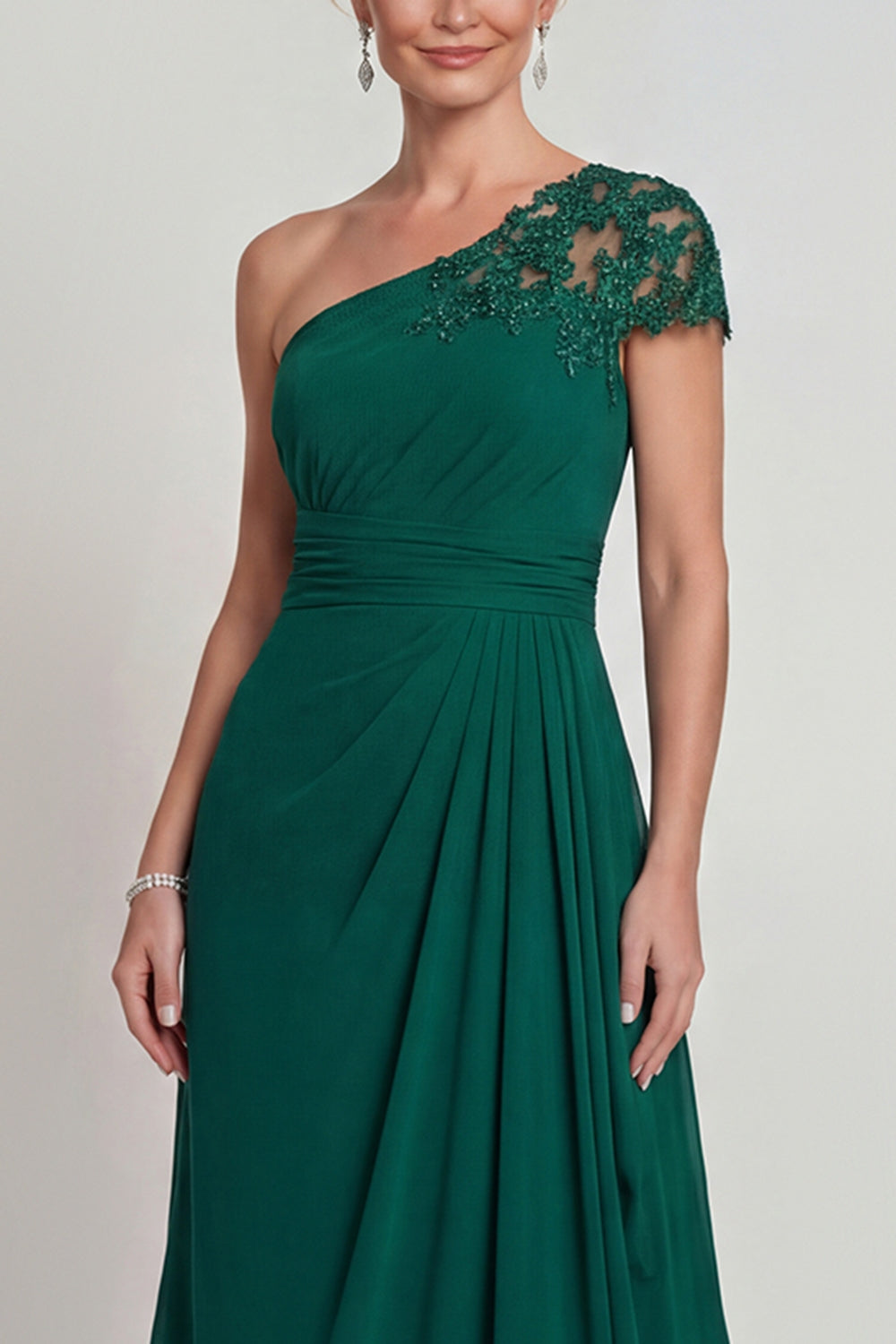 Dark Green Ruched Long A Line Mother of the Bride Dress