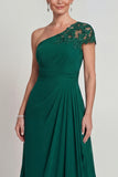Dark Green Ruched Long A Line Mother of the Bride Dress