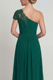 Dark Green Ruched Long A Line Mother of the Bride Dress