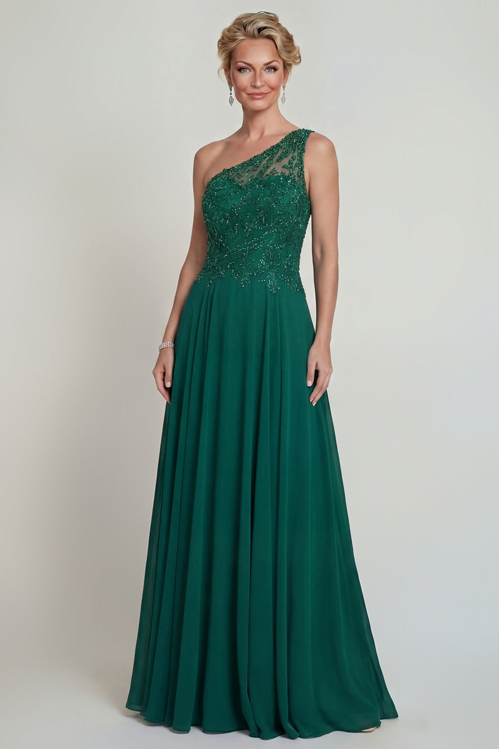 Dark Green Sparkly Beaded Long A Line Mother of the Bride Dress