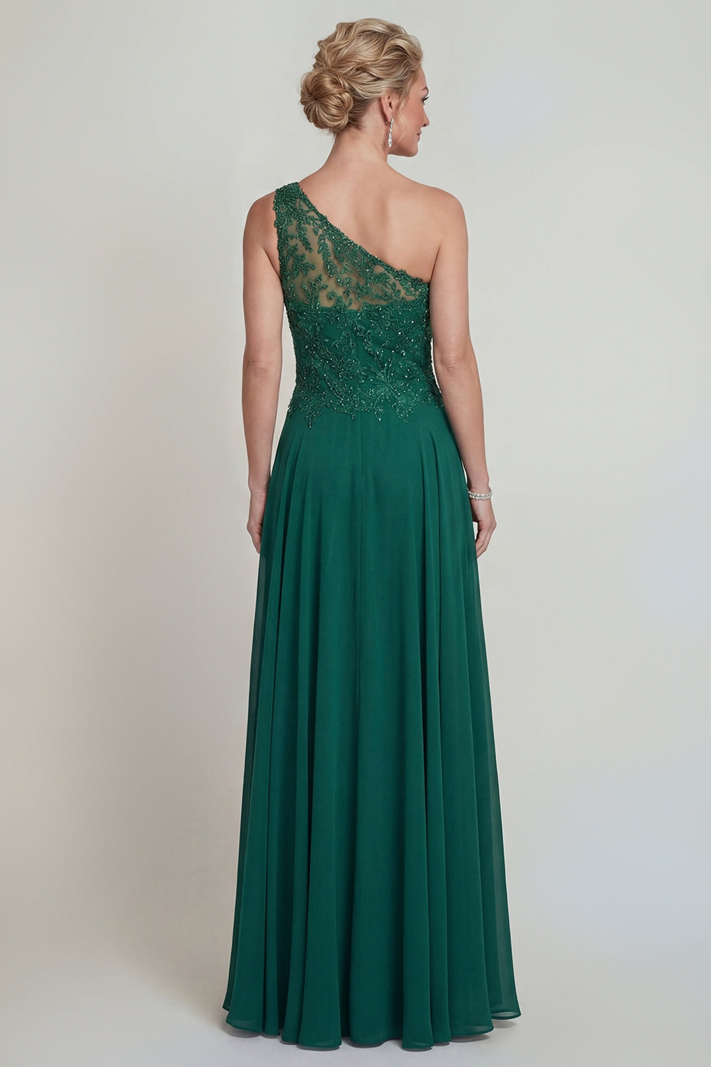 Dark Green Sparkly Beaded Long A Line Mother of the Bride Dress
