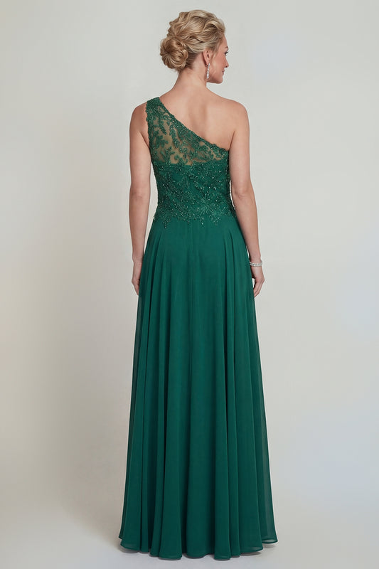 Dark Green Sparkly Beaded Long A Line Mother of the Bride Dress