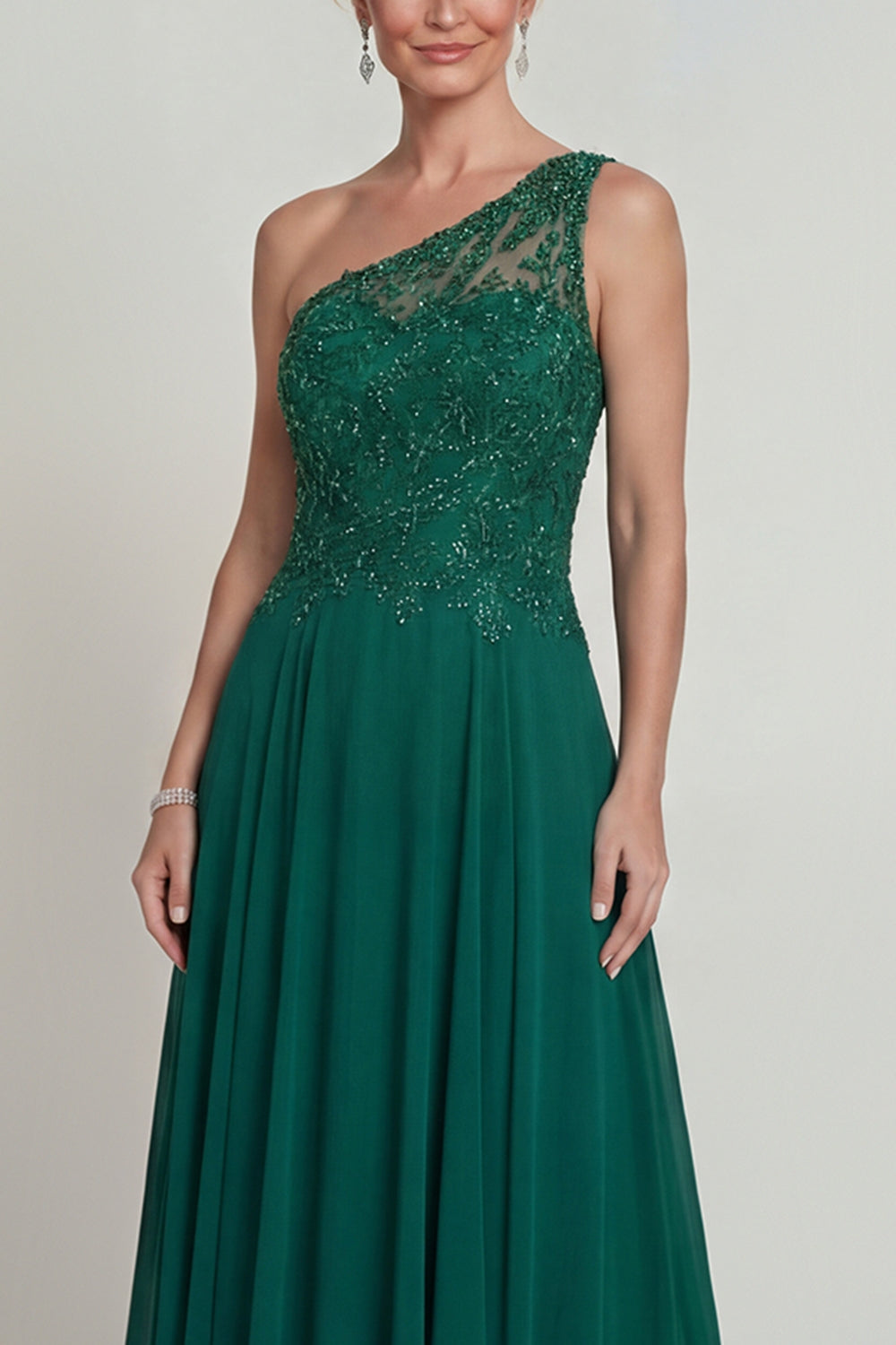 Dark Green Sparkly Beaded Long A Line Mother of the Bride Dress