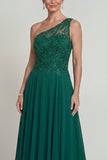 Dark Green Sparkly Beaded Long A Line Mother of the Bride Dress