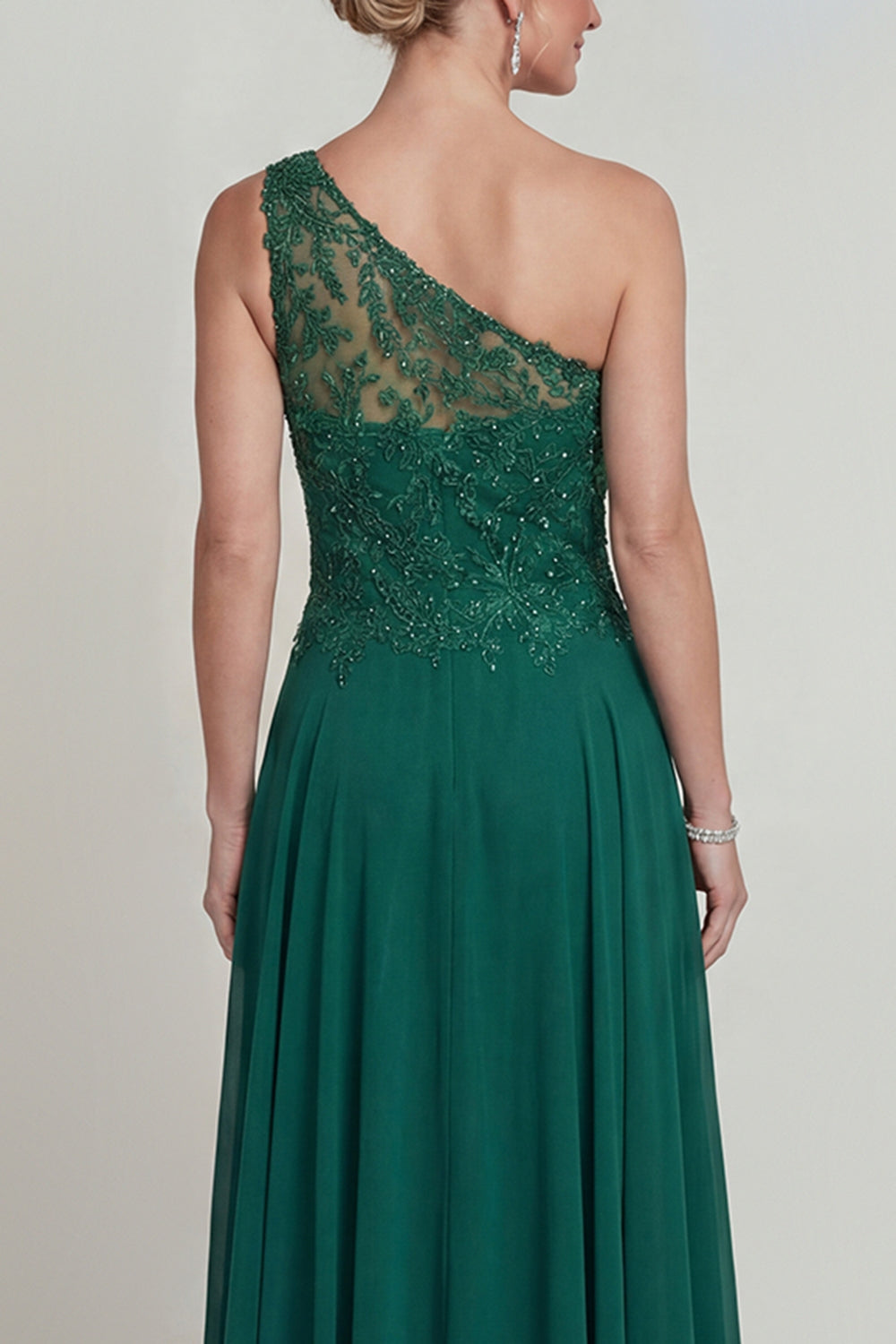 Dark Green Sparkly Beaded Long A Line Mother of the Bride Dress