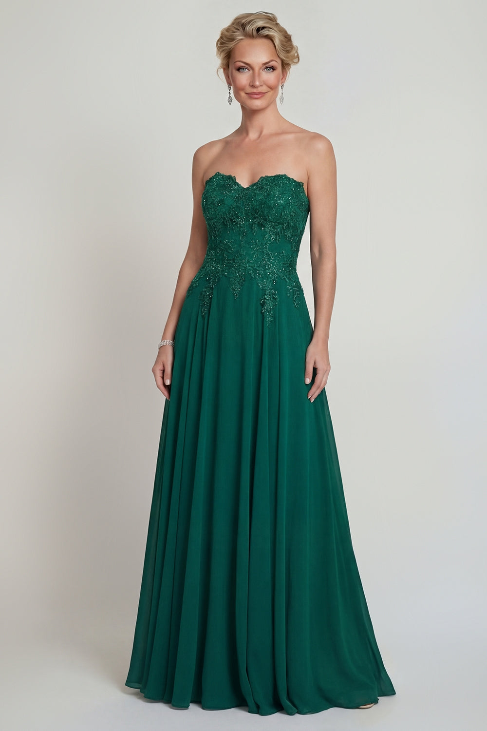 Sparkly Dark Green Beaded Strapless Long Mother of the Bride Dress