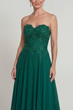 Sparkly Dark Green Beaded Strapless Long Mother of the Bride Dress