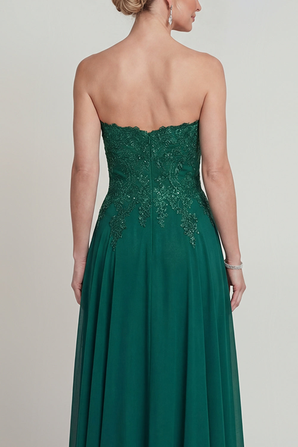 Sparkly Dark Green Beaded Strapless Long Mother of the Bride Dress