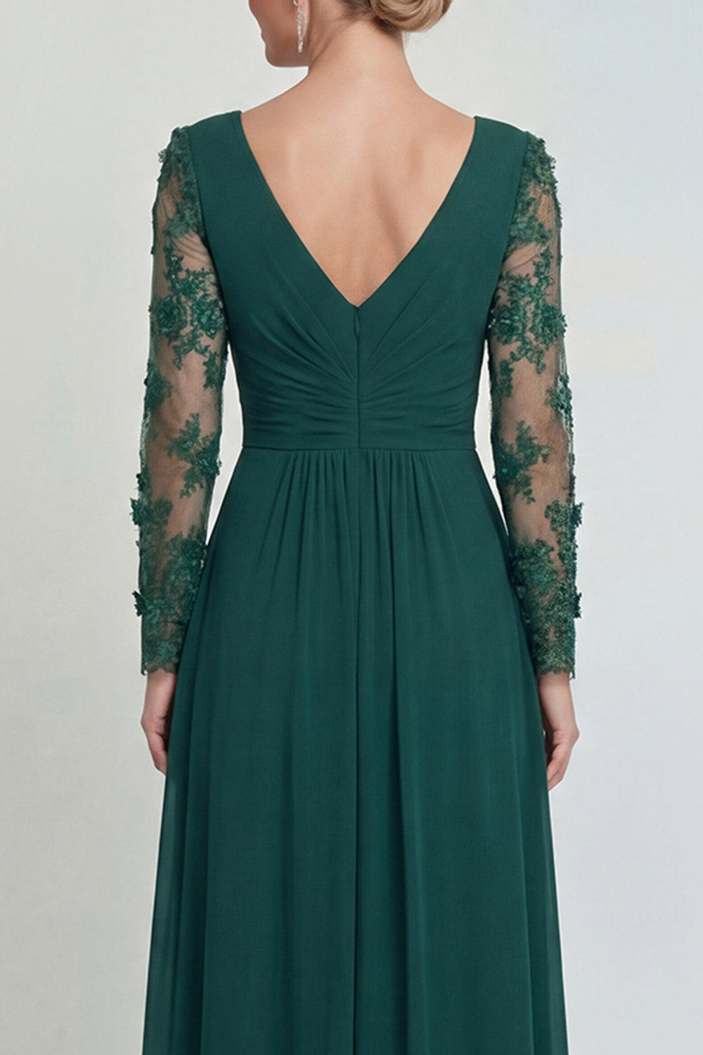 Dark Green Long A Line V Neck Mother of the Bride Dress with Sleeves