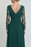 Dark Green Long A Line V Neck Mother of the Bride Dress with Sleeves