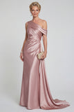 Blush Long One Shoulder Mermaid Mother of the Bride Dress with Side Cape