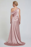 Blush Long One Shoulder Mermaid Mother of the Bride Dress with Side Cape