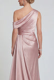 Blush Long One Shoulder Mermaid Mother of the Bride Dress with Side Cape