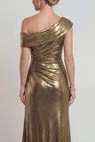 Golden One Shoulder Long Metallic Mermaid Mother of the Bride Dress
