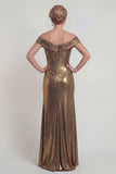Golden Off the Shoulder Metallic Long Mermaid Mother of the Bride Dress