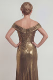 Golden Off the Shoulder Metallic Long Mermaid Mother of the Bride Dress