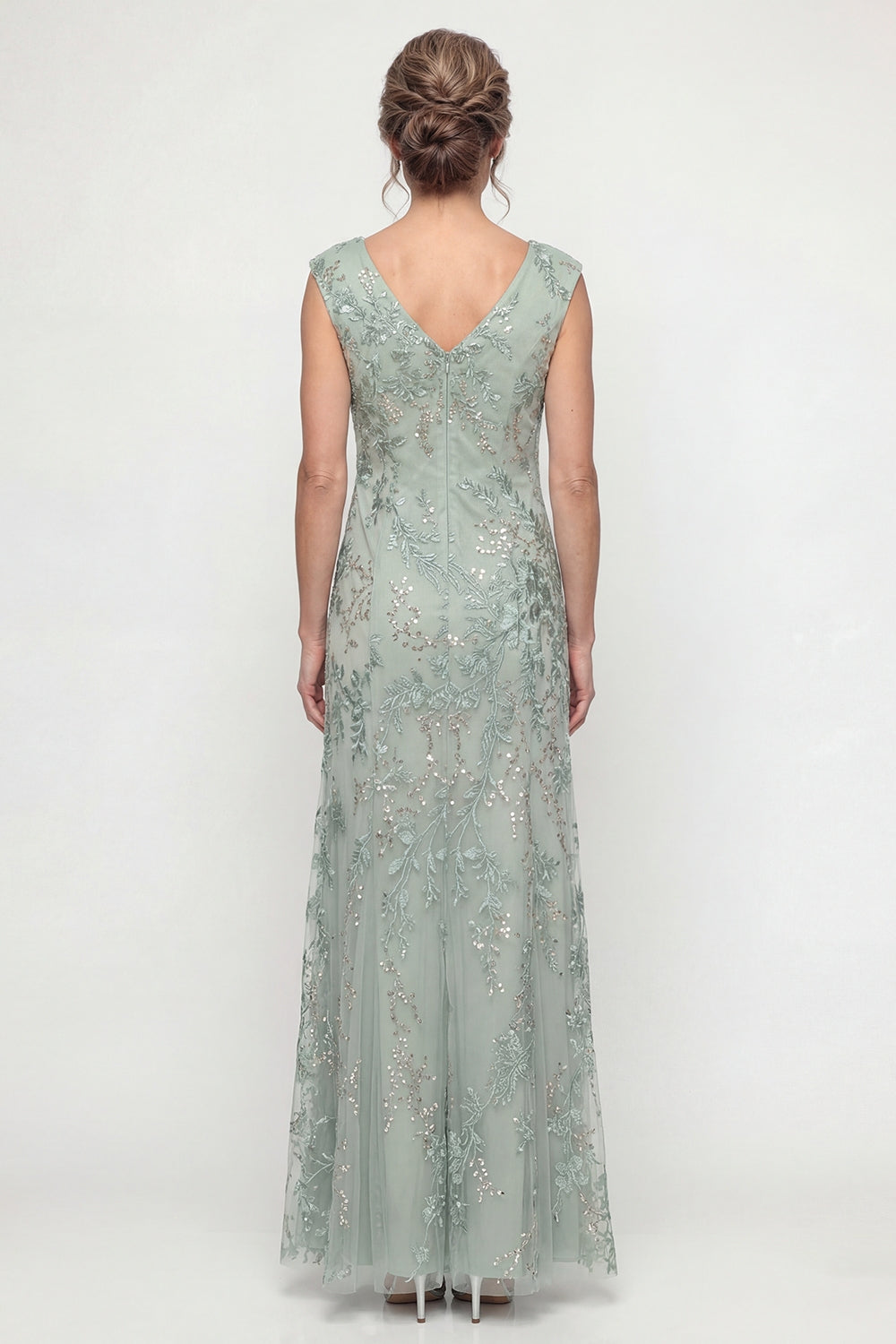 Sparkly Green Long V Neck Beaded Mother of the Bride Dress
