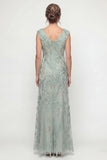 Sparkly Green Long V Neck Beaded Mother of the Bride Dress