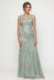 Sparkly Green Long V Neck Beaded Mother of the Bride Dress