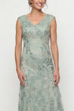 Sparkly Green Long V Neck Beaded Mother of the Bride Dress