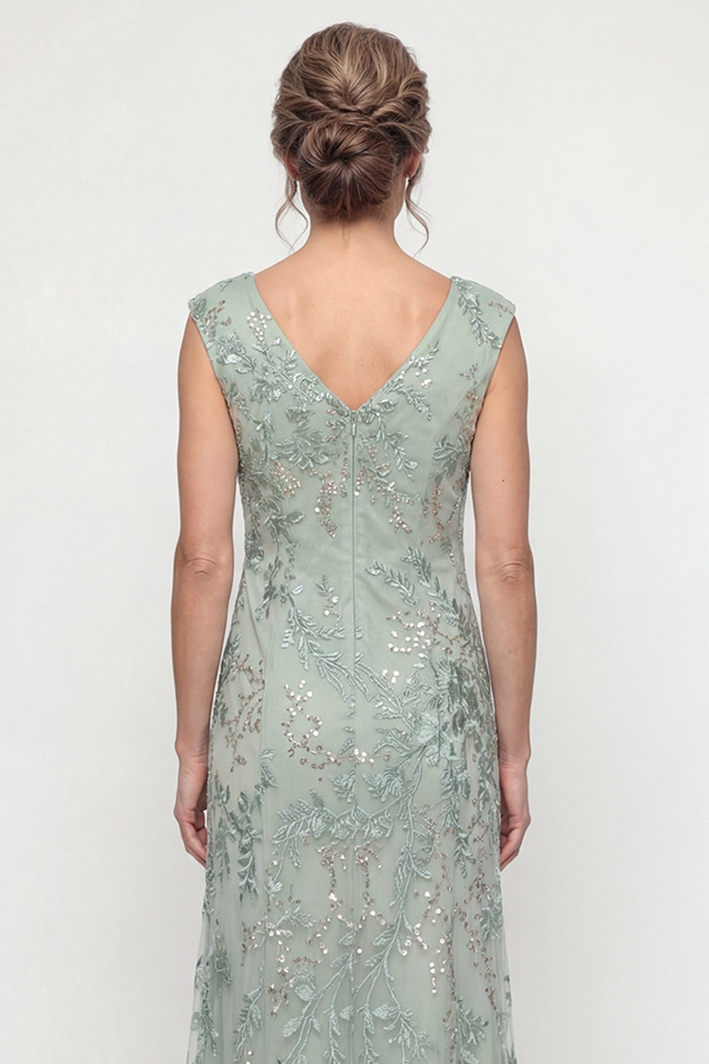 Sparkly Green Long V Neck Beaded Mother of the Bride Dress