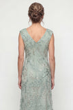 Sparkly Green Long V Neck Beaded Mother of the Bride Dress