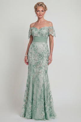 Sparkly Green Long Floral Mermaid Mother of the Bride Dress
