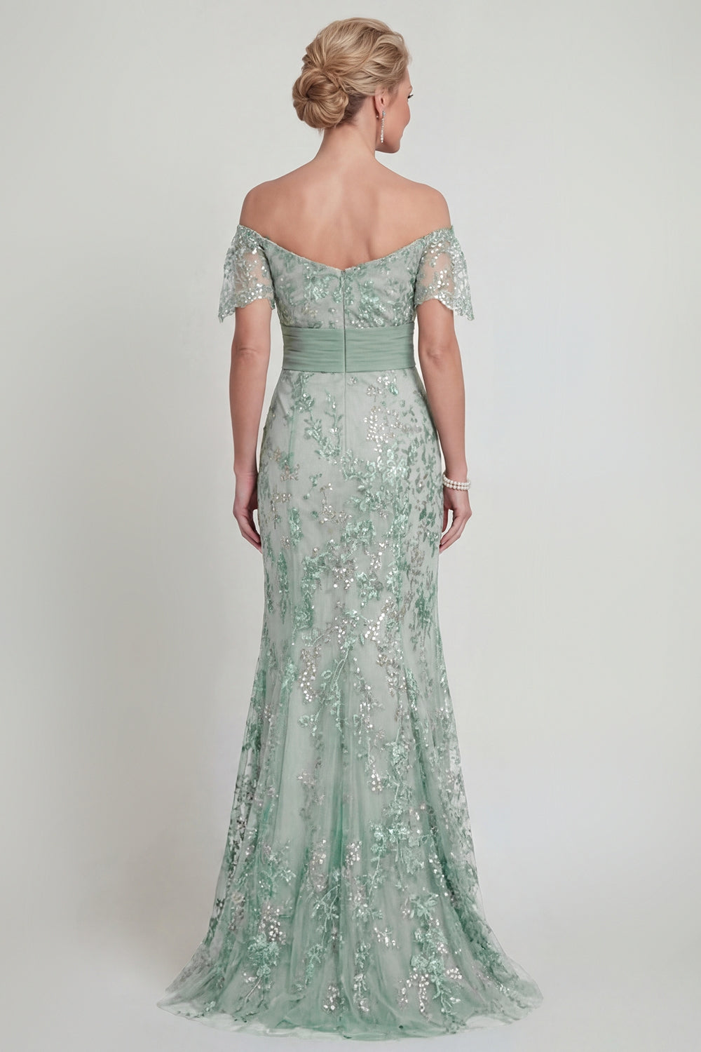 Zapakasa Women Sparkly Green Floral Long Mother of the Bride Dress