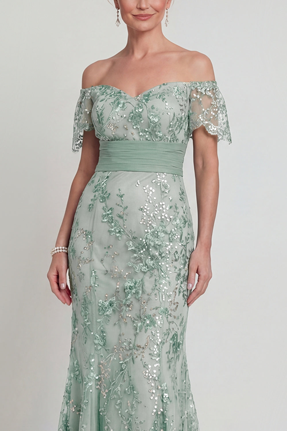 Sparkly Green Long Floral Mermaid Mother of the Bride Dress