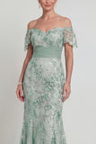 Sparkly Green Long Floral Mermaid Mother of the Bride Dress