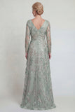 Sparkly Green Floral Sequin Long A Line Mother of the Bride Dress with Slit
