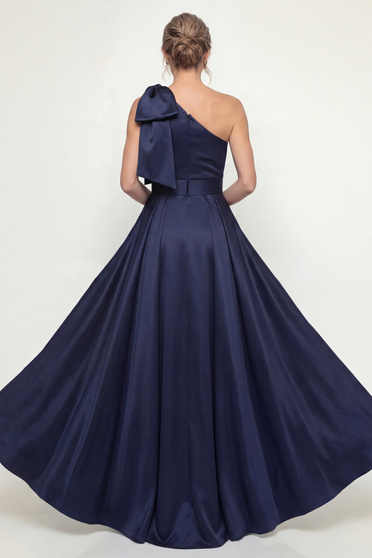 Sparkly Navy Long Mermaid Floral Mother of the Bride Dress with Bow