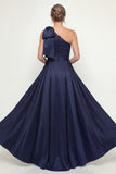 Sparkly Navy Long Mermaid Floral Mother of the Bride Dress with Bow