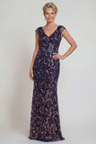 Navy Long Mermaid Sparkly Floral Mother of the Bride Dress