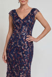 Navy Long Mermaid Sparkly Floral Mother of the Bride Dress
