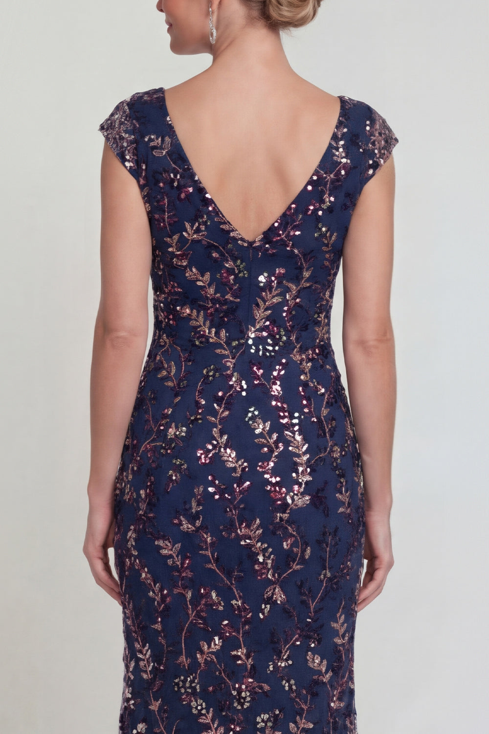Navy Long Mermaid Sparkly Floral Mother of the Bride Dress