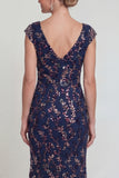 Navy Long Mermaid Sparkly Floral Mother of the Bride Dress