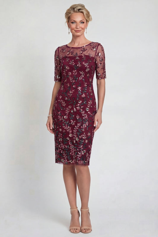 Burgundy Short Bodycon Appliqued Sparkly Mother of the Bride Dress