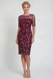 Burgundy Short Bodycon Appliqued Sparkly Mother of the Bride Dress
