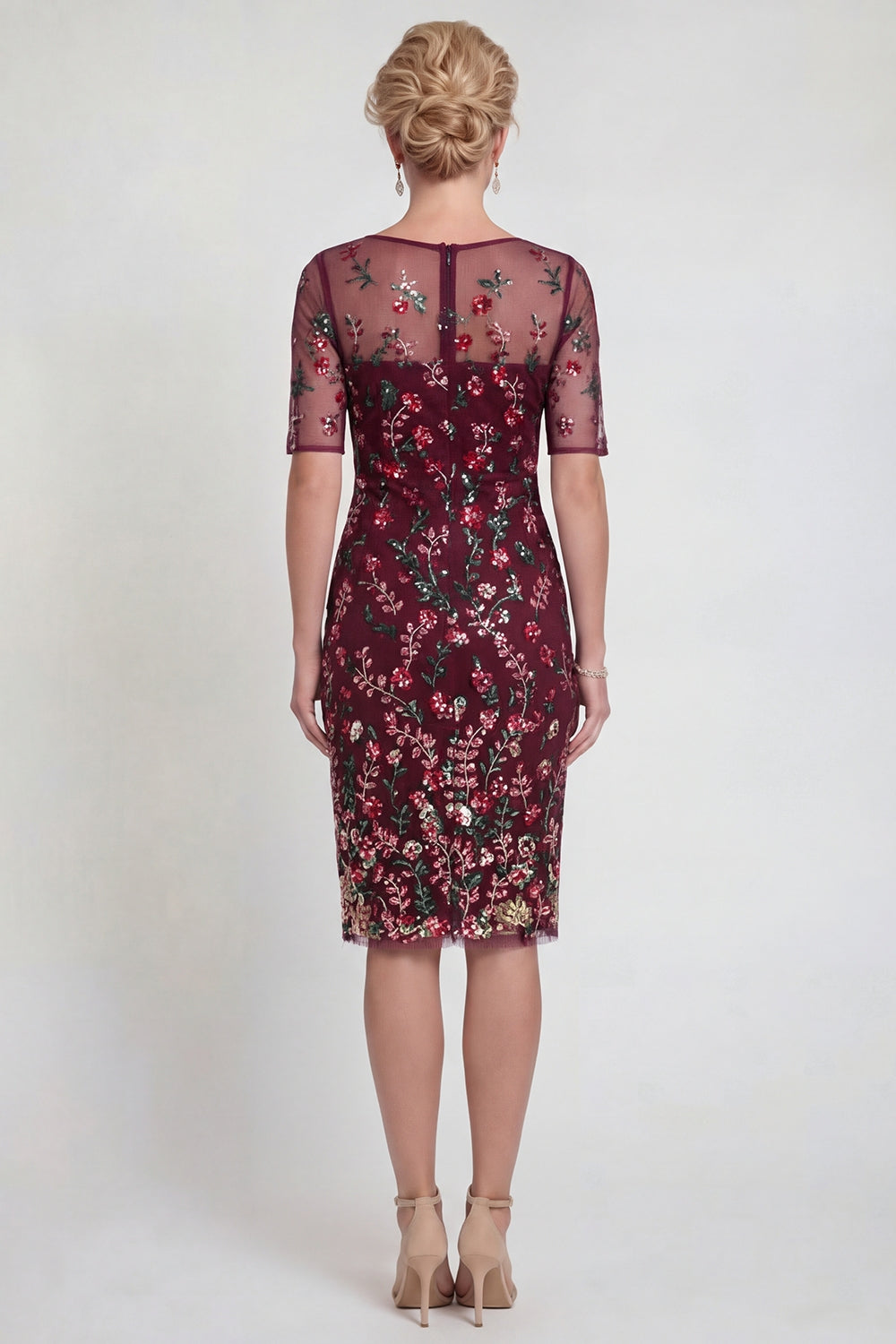 Burgundy Short Bodycon Appliqued Sparkly Mother of the Bride Dress