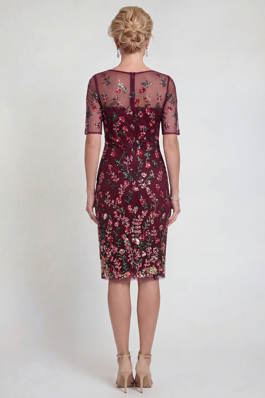 Burgundy Short Bodycon Appliqued Sparkly Mother of the Bride Dress